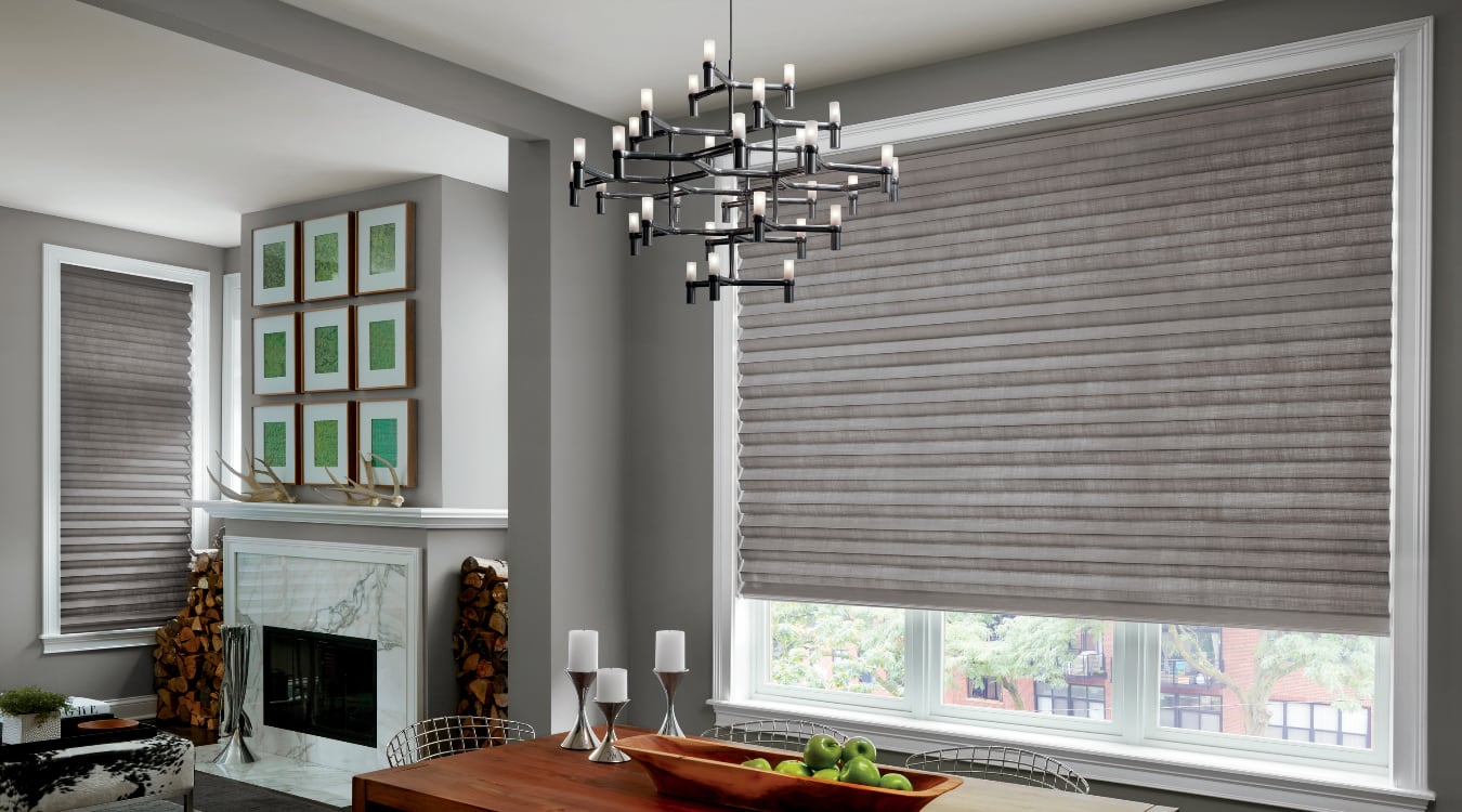 Roller shades in a dining room